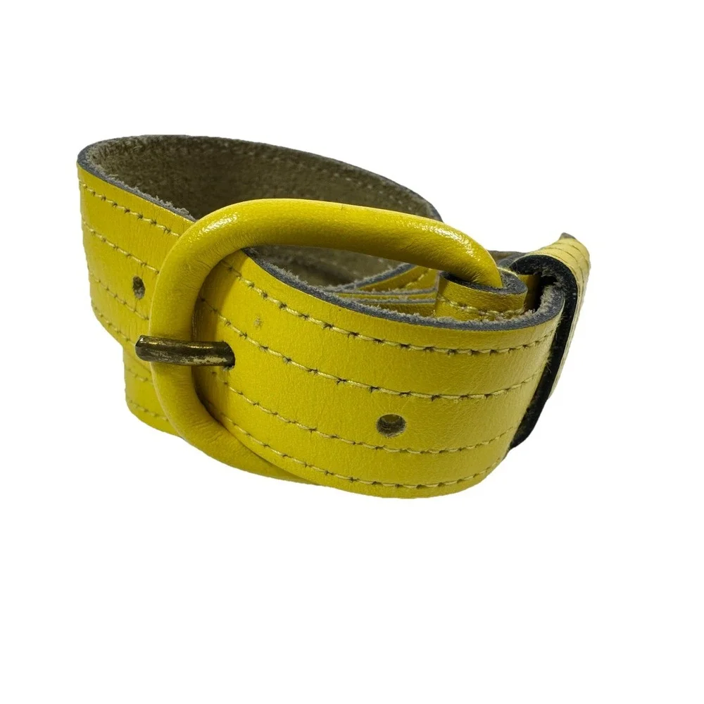 Schaffer Leather Belt Yellow Womens 28 5834M Buckle Wrapped High Fashion 80s